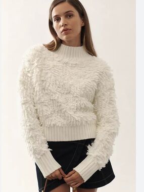 Anthropologie/Maeve Shaggy White Pull-Over Sweater Size L